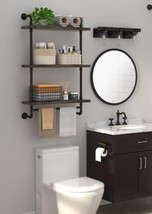 Industrial Pipe Shelving Bathroom Shelf with Towel Bar, 3 Tier 24 Inch Floati... - £55.38 GBP