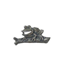 VTG Sterling Silver 925 Brooch Smiling Happy Frog Floating On Log Pin 1.... - $25.21