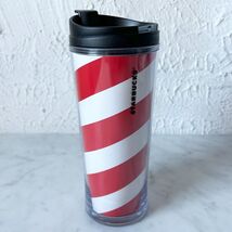 Starbucks 2009 Travel Mug 12oz Peppermint Candy Cane Red White Swirl - $20.09 CAD