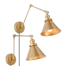 Set of 2 Modern Brass Gold Bell Swing Arm Sconce Warm Desk Wall Lamp Plu... - $84.57