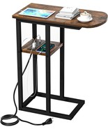 C Shaped End Table With Charging Station, Side Table For Living Room &amp; B... - £43.43 GBP