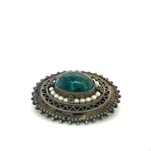 Vintage Sterling Sign 935 Made in Israel Eilat Stone with Pearl Filigree Brooch - £54.91 GBP