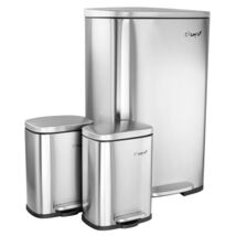 Elama 3 Piece 13 Gallon and 1.3 Gallon Stainless Steel Step Trash Bin Co... - $131.90