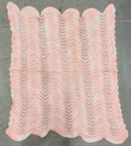 1970&#39;s 1980&#39;s Grandma Made Pink Lacy Waves Crochet Baby Blanket - £11.58 GBP