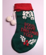 Vintage Dogs Love Christmas Too! Knit Stocking Red Green White Christmas... - £16.15 GBP