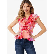 Sofia Vergara Ladies Smocked Ruffle Top Short Sleeves Peach Amber Pomona Size M - £22.80 GBP