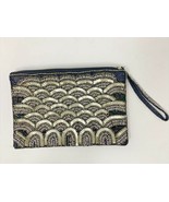 Charming Charlie RSVP Beaded Sequined Wristlet  Black Silver 9-7/8 x 6-3... - £14.94 GBP