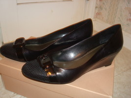Alex Marie 8.5 Black Leather Wedge Shoes Phoebe EUC - $36.99