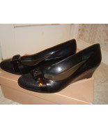 Alex Marie 8.5 Black Leather Wedge Shoes Phoebe EUC - $36.99