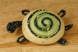 Vintage Costume Jewelry BSK 1960&#39;s Green Black Swirl Enamel TURTLE Brooch Pin - £22.94 GBP