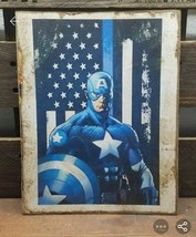 9&quot; CAPTAIN AMERICA America flag moive tv custom pop ART Wood Vtg style Sign - £23.67 GBP