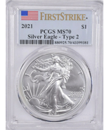 2021 American Silver Eagle - PCGS- MS70- First Strike - Type 2- Flag Label - £71.46 GBP