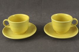 MODERN Pottery Homer Laughlin Fiesta Sunflower Yellow Flat Cup &amp; Saucer Sets - £18.35 GBP