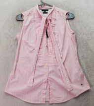 Tommy Hilfiger Blouse Womens Size 4 Pink Striped Stretch Button Front Drawstring - £14.78 GBP