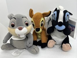 Disney Store Bambi SET, 7&quot; Bean Bag (3pc) Bambi, Thumper, Flower NWT - £14.93 GBP