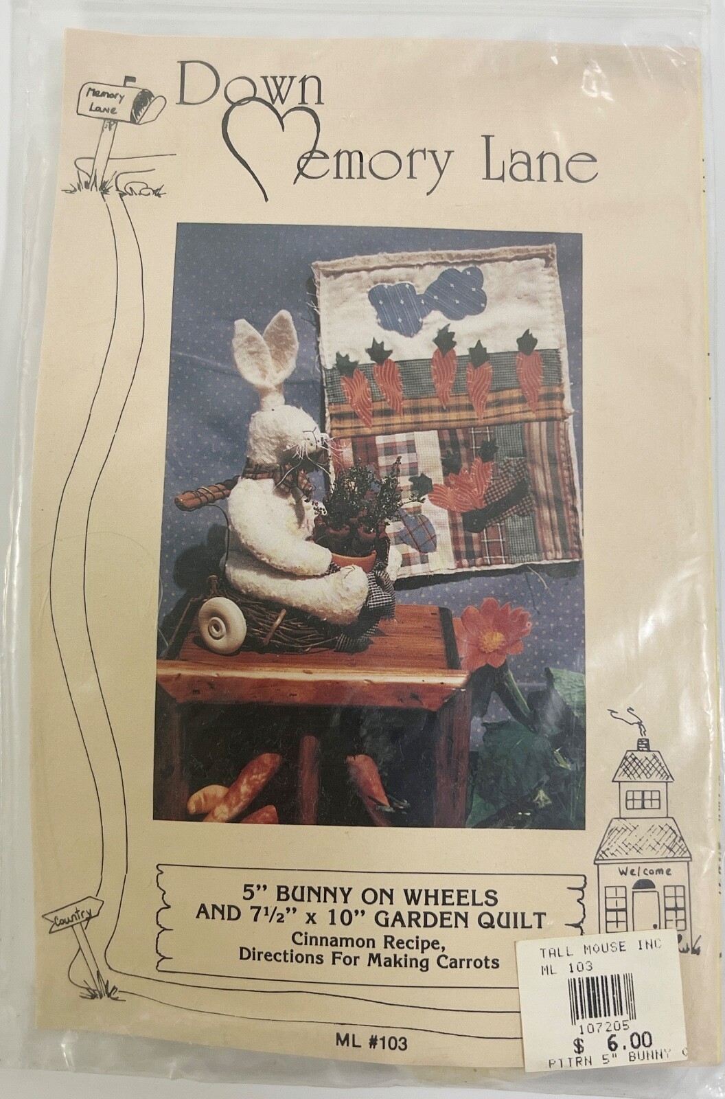Down Memory Lane Wallhanging Quilt Pattern Bunny on Wheels &amp; Garden Quilt - $9.89