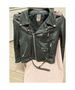 Hard to Find Vintage Leather Odyssey Biker Jacket Size 44  Belt Made In ... - £102.05 GBP