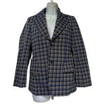 kingsmen blue plaid Button Up Preppy blazer coat womens Size M Academia - £23.32 GBP