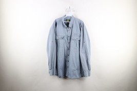 Vintage Cabelas Mens 2XLT Thrashed Stonewash Collared Button Down Shirt Blue - $39.55