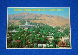 Marvelous Vintage Salt Lake City Skyline Postcard Memento Wasatch Mountain Range - £2.79 GBP