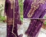 Pakistani Dark Purple Straight Style Embroidered Sequins Chiffon Gharara... - $128.70