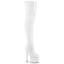 PLEASER ADORE-3000HWR Women&#39;s 7&quot; Heel White Hologram Platform Thigh High Boots - £82.90 GBP