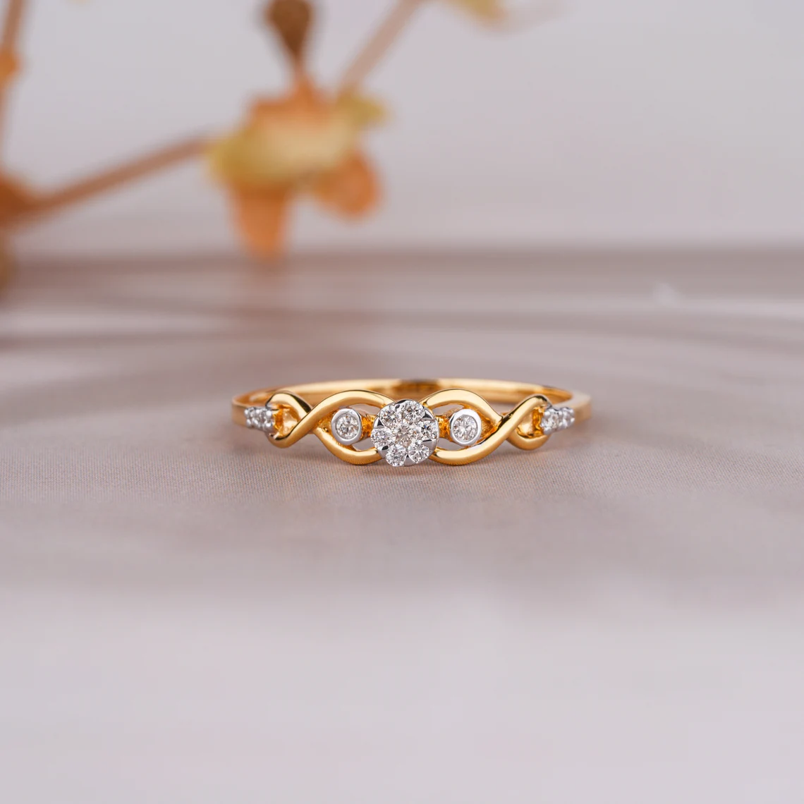 Round Cut 0.13CT Lab Grown Diamond Twisted Engagement Ring 14k Solid Yellow Gold - £285.55 GBP