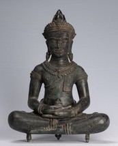 Antique Khmer Style Bronze Seated Meditation Buddha Statue - 55cm/22&quot; - £1,293.42 GBP