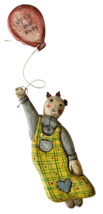 Primitive-Style Folk Art Girl Flying Holding Balloon Up Up &amp; Away Carved Wood - £15.41 GBP