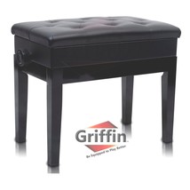 GRIFFIN Premium Antique Piano Bench - Adjustable Black Solid Wood Frame &amp; PU Lea - £69.56 GBP