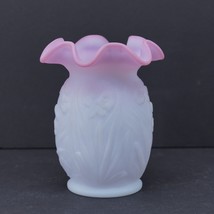 Fenton Blue Burmese Daffodil Vase Special Order 1999 Vintage Pink Purple Ombre - $60.73