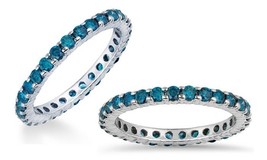 4ct Blue SI2 Enhanced Diamond Eternity Anniversary Bridal Band 14K White Gold - $1,398.99