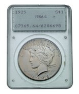 1925 Silver Peace Dollar Graded by PCGS as MS64 Old Holder - $307.81 CAD