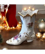 Vintage Elfinware Germany Miniature Boot Shoe Hand Painted Floral Gold Trim - $27.60 CAD