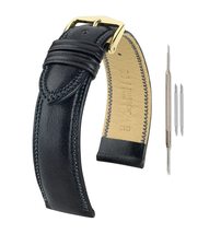 Hirsch Ascot Leather Watch Strap - Black - L - 14mm - Shiny Gold Buckle - Cheste - £95.14 GBP