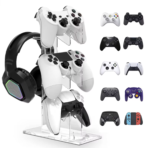 3 Tier Acrylic Controller Stand Headphone Holder Universal Gaming Xbox PS5 Clear