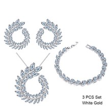 4 Pcs Leaf Shape Fashion CZ Necklace Earring Bracelet and Ring Sets Brand Zircon - £29.09 GBP