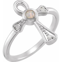 14k White Gold Ethiopian Opal and Diamond Ankh Cross Ring - £517.13 GBP+