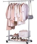 Heavy Duty Clothing Rack Rolling Collapsible Clothes Garment Rack Stand ... - £29.40 GBP