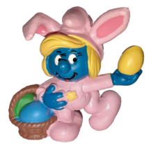 Vintage Smurfs Smurfette Pink Easter EGGS BASKET Smurf Figure PVC Toy Figure 2&quot; - £9.19 GBP