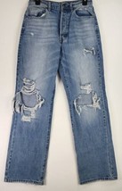 Cello Jeans Womens 7/28 Blue Button Fly Ripped Distressed Mom Core Pants - $33.65