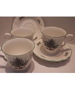 (3) NIKKO Cups &amp; Saucers Happy Holidays Swirled Edge Christmas Tree - $22.72