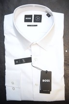 Hugo Boss Mens Isko Travel Fresh Slim Performance White Cotton Dress Shirt 41 16 - £57.32 GBP