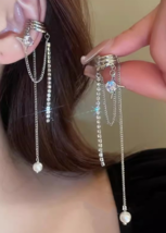 Manstar pearl fringe ear clip high-grade temperament earrings niche long... - $19.80