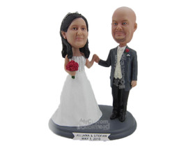 Custom Bobblehead Bride &amp; Groom In Wedding Attire Promising To Be Together Forev - £119.77 GBP