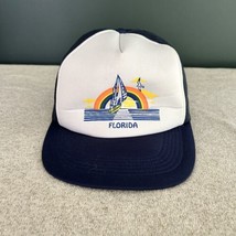 Vintage Trucker Hat Florida Sail Boat Rainbow Blue White One Size Fits All - £19.32 GBP