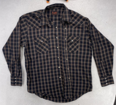 Plains Western Wear Shirt Mens Large Brown Plaid Long Sleeve Pearl Snap - £13.15 GBP