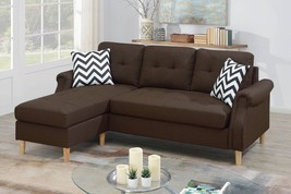 Florra Reversible Sectional Sofa Set Upholstered in Dark Coffee Polyfiber - £701.34 GBP