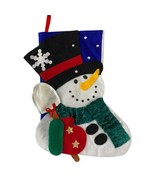 Snowman Christmas Stocking Felt Scarf Snowflake 12.5&quot; Black Hat Carrot N... - £10.79 GBP