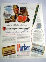 1942 WWII Color Ad Parker Vacumatic Pens I Won&#39;t Forget... Don&#39;t You! - £7.96 GBP